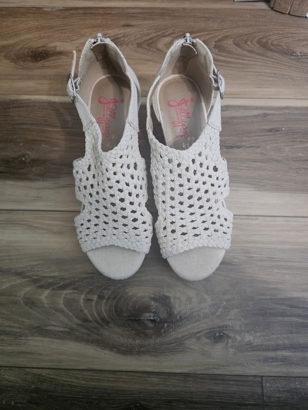 Jellypop Beige Crochet Peep Toe Sandals – NWOB